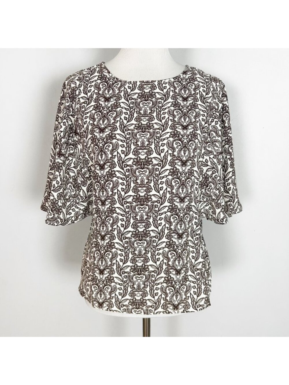 LOFT Brown & White Floral Boho Cottage Top Blouse Size‎ 6 Women's